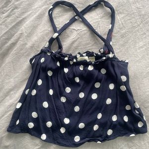 Anthropology Maeve Blue Cross Back Tank Top with White Polka Dot Size 2
